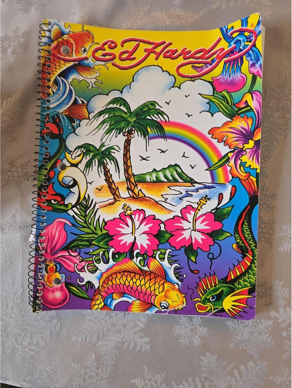 Vintage Ed Hardy x Lisa Frank Tropical Tattoo Spiral Notebook
